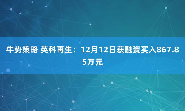 牛势策略 英科再生：12月12日获融资买入867.85万元