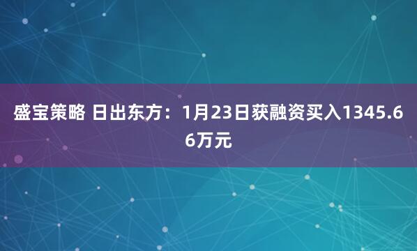 盛宝策略 日出东方：1月23日获融资买入1345.66万元